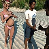 Enceinte bitch wife is being screwed by 2 darksome men.
