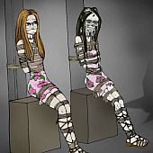 The toons are well done with a whimsical look thats offset by the obvious suffering of the fastened women.