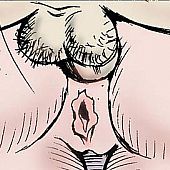 The hand drawn coarse sex has him abusing her muff and asshole...